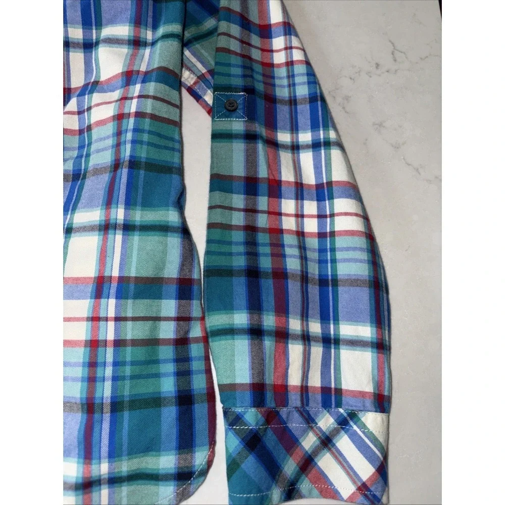 2 Talbots Flannel Shirt Womens LP Plaid Button Front Collar Long Sleeve‎ Cotton